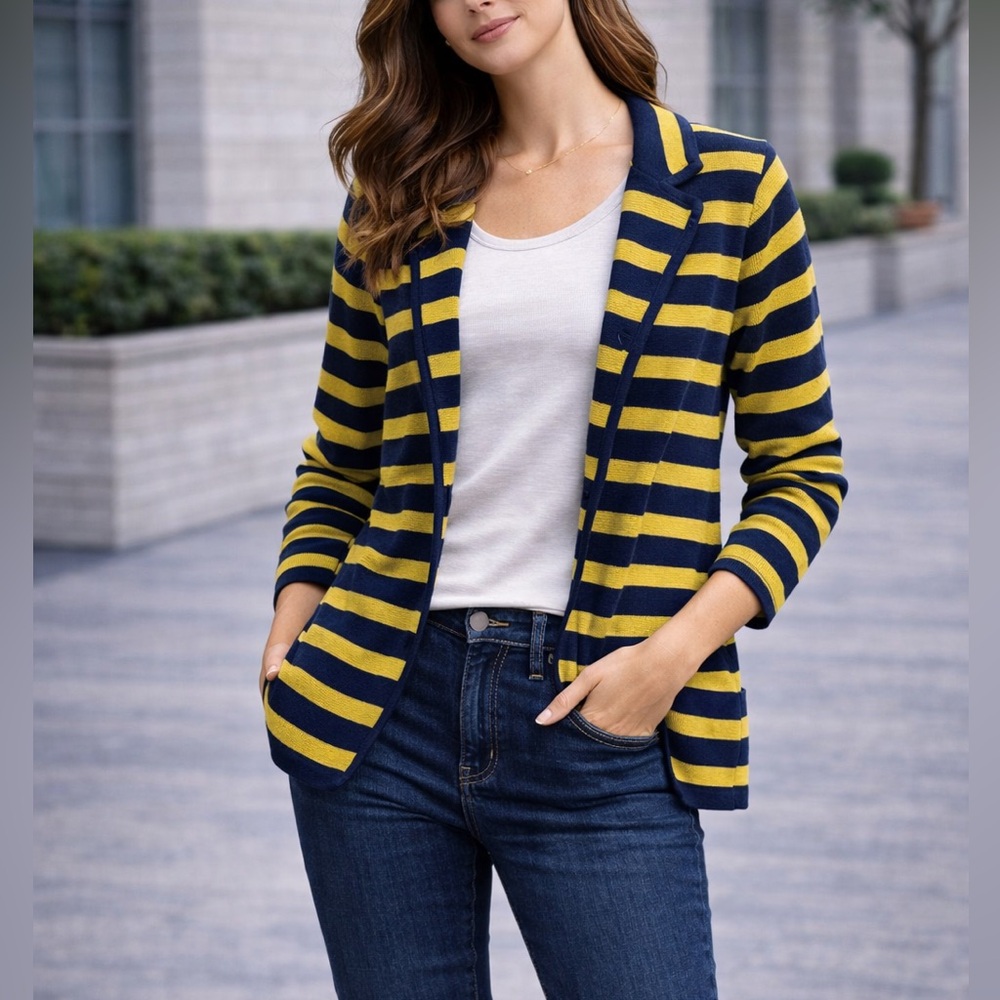 Navy and Yellow Striped Blazer